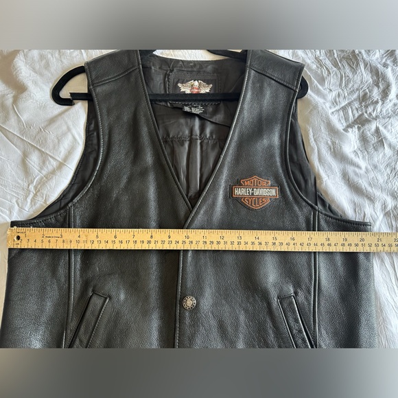 Harley Davidson Motorcycle Size Vest Large Black Genuine Leather Snap Front - Picture 14 of 15